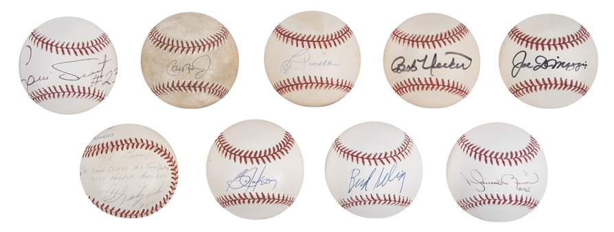 Lot of (9) Single Signed Baseballs From Autry Collection With DiMaggio, Yastrzemski, Rivera & More (Autry LOA & Beckett PreCert)